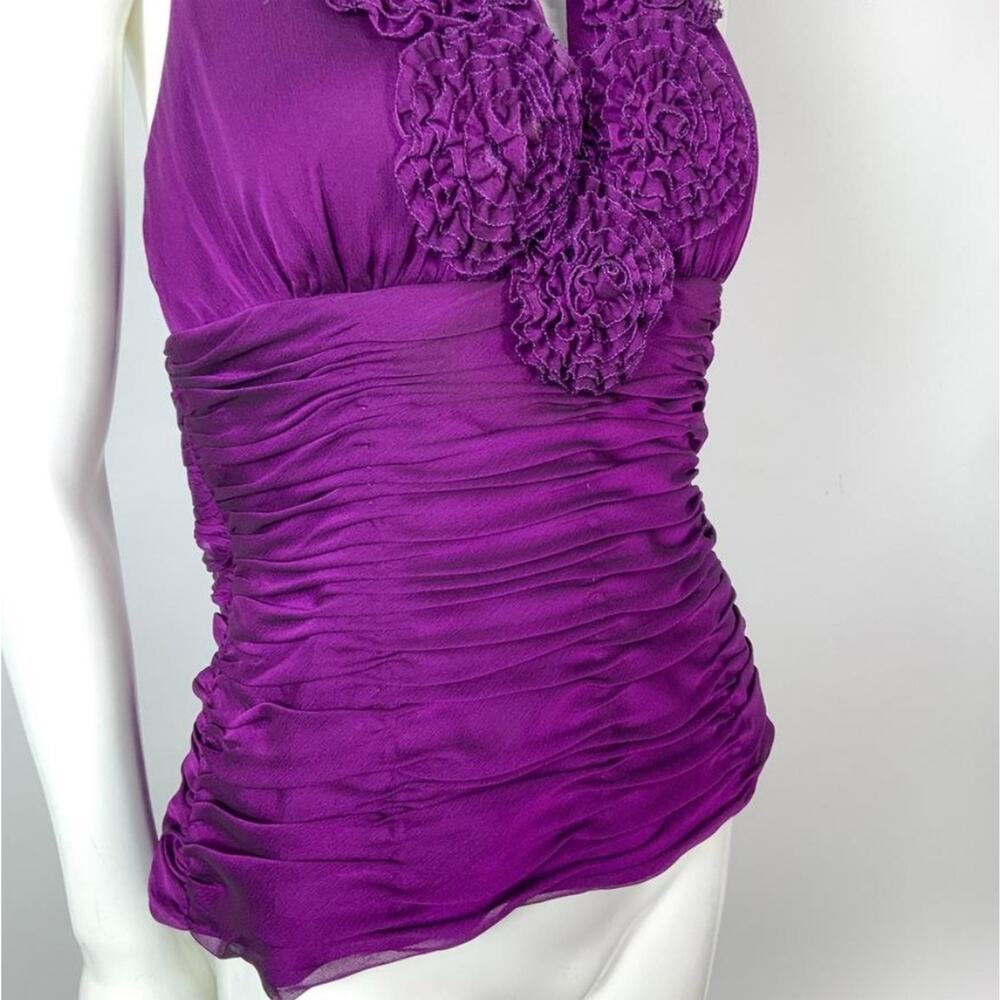 Adrianna Papell Purple Rosette Ruched Halter Top Blouse Size 12 - Picture 2 of 12